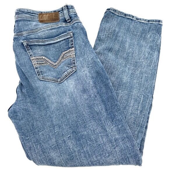 BKE Men's Tyler Relaxed Fit Jeans 36x30 Stretch Thick Stitch Whiskered - Picture 8 of 13